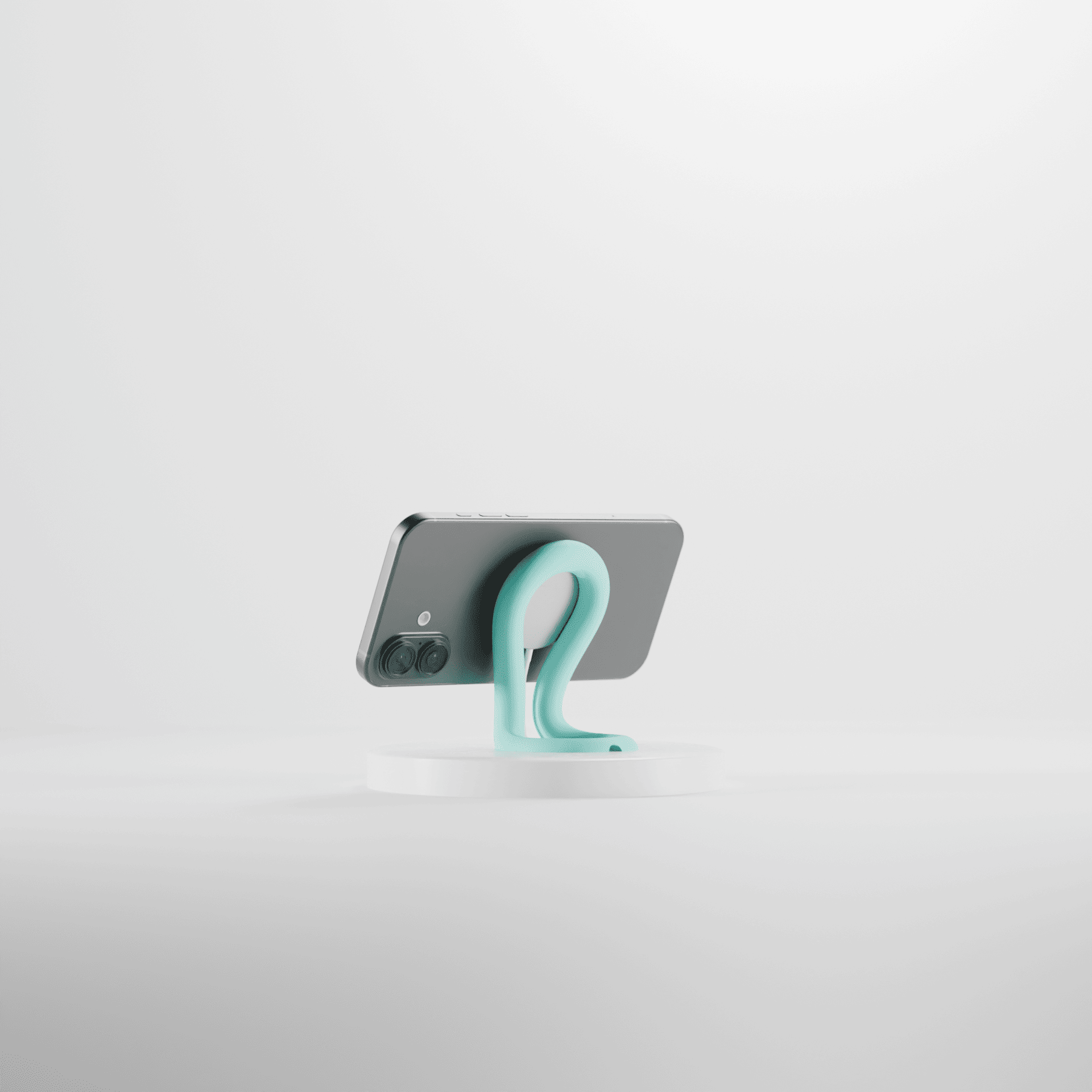 Phone stand with a hook on a light gray background