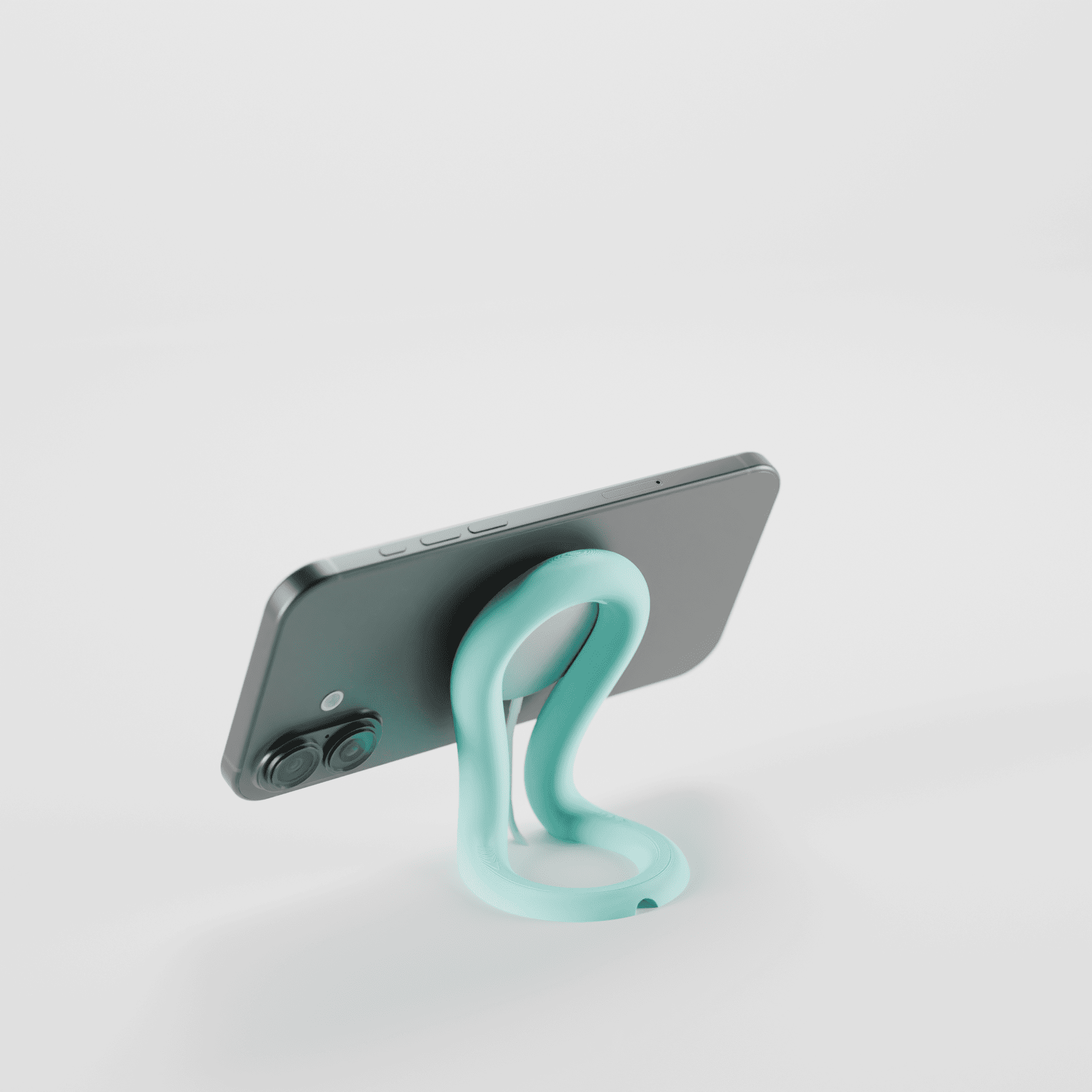 Phone with a turquoise ring holder on a light gray background