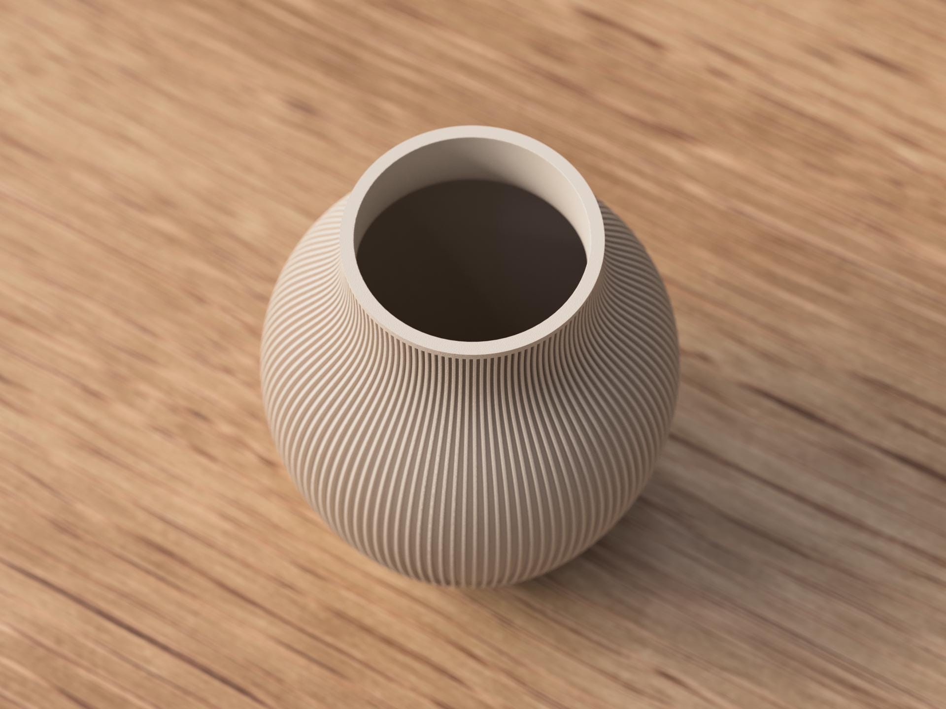Textured ceramic vase on a wooden surface