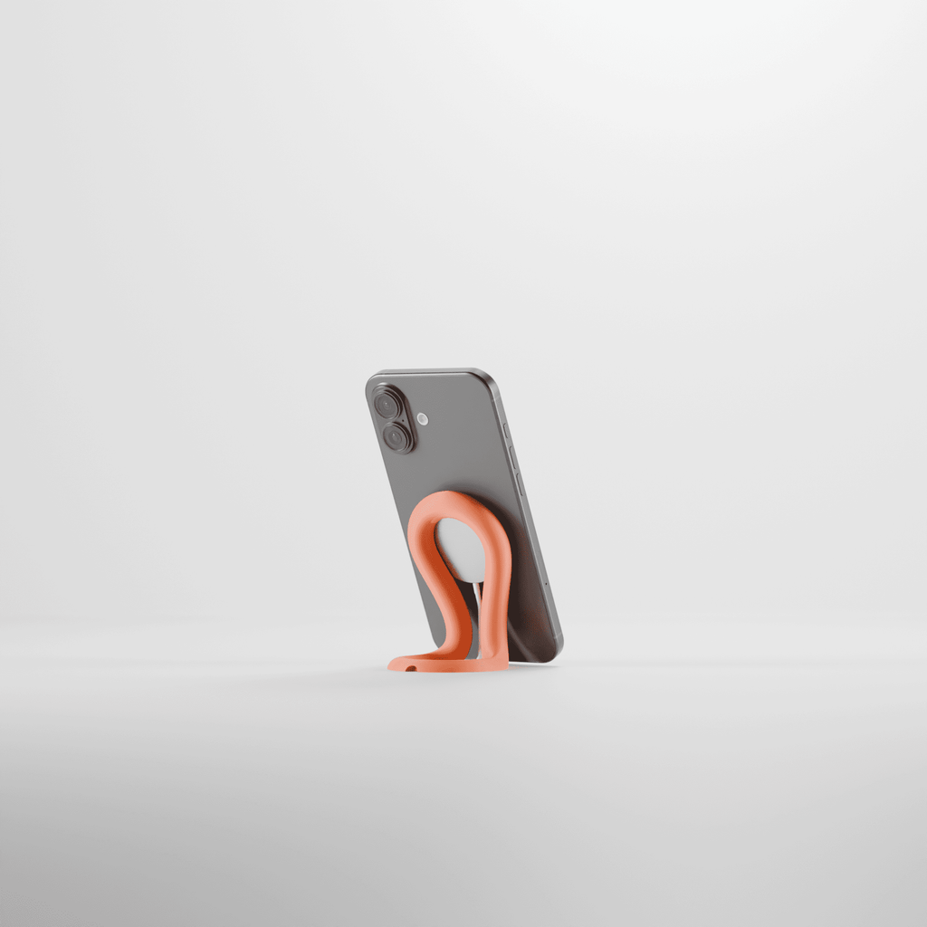 Phone holder with a phone on a white background