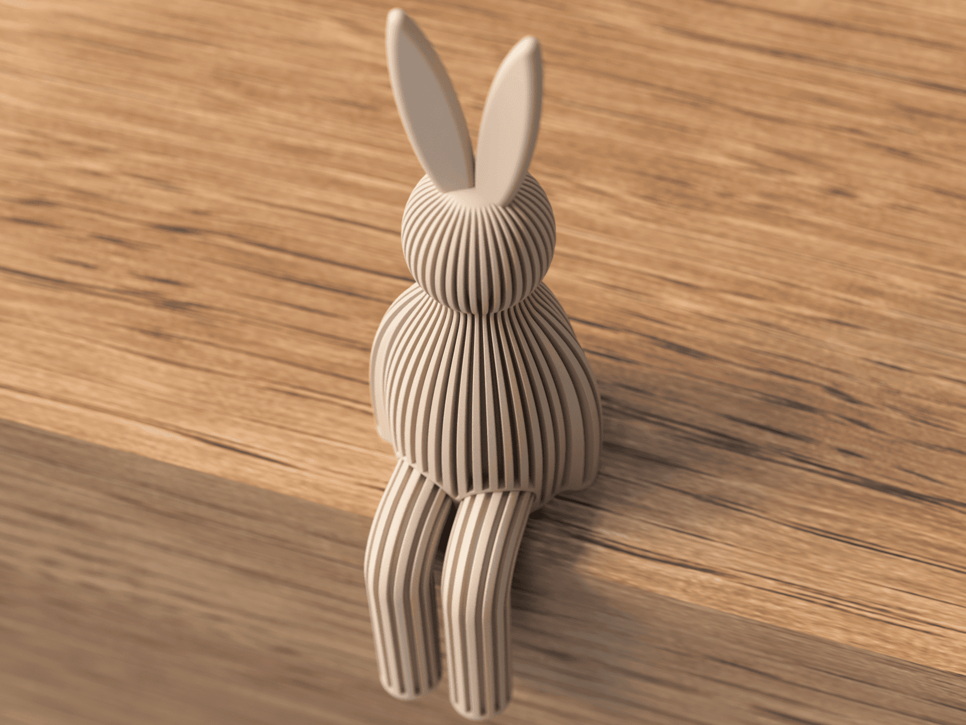 Wooden rabbit-shaped object on a wooden surface