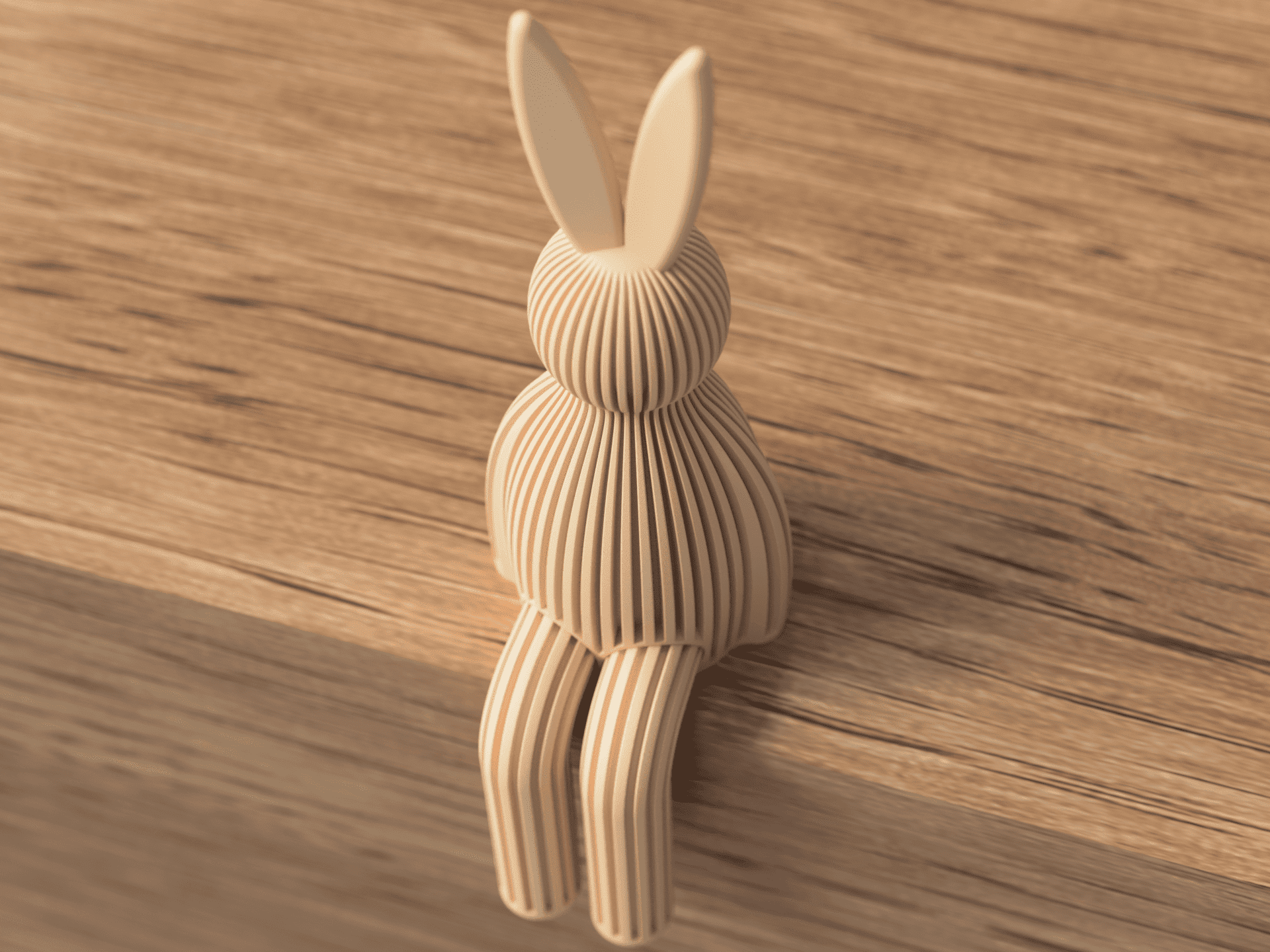 Wooden rabbit-shaped object on a wooden surface