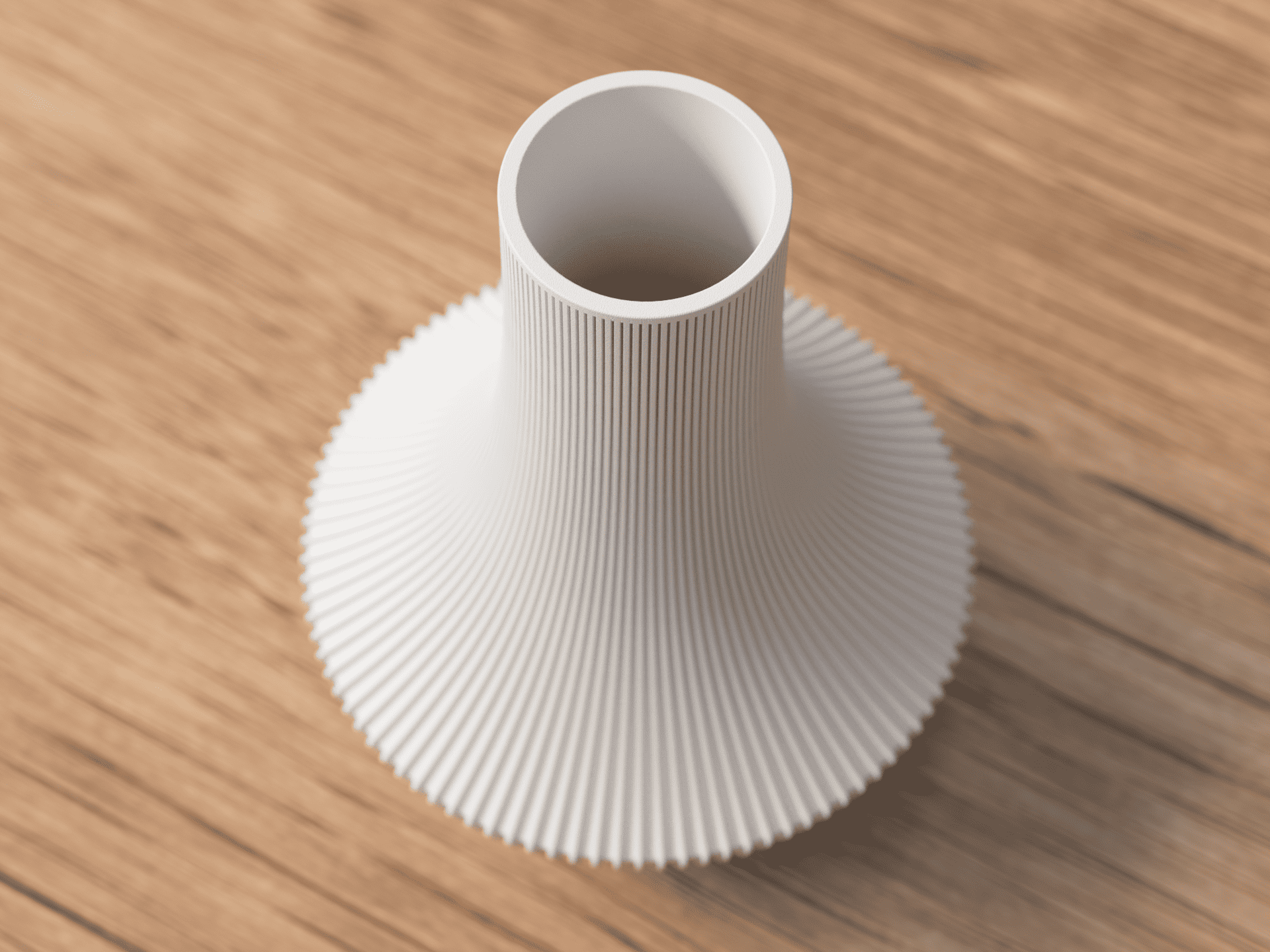 White textured vase on a wooden surface
