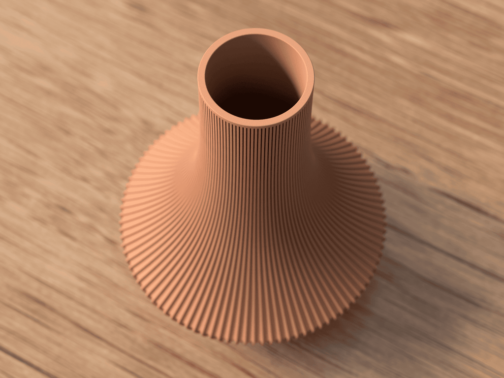 Cylindrical vase with textured surface on a wooden surface