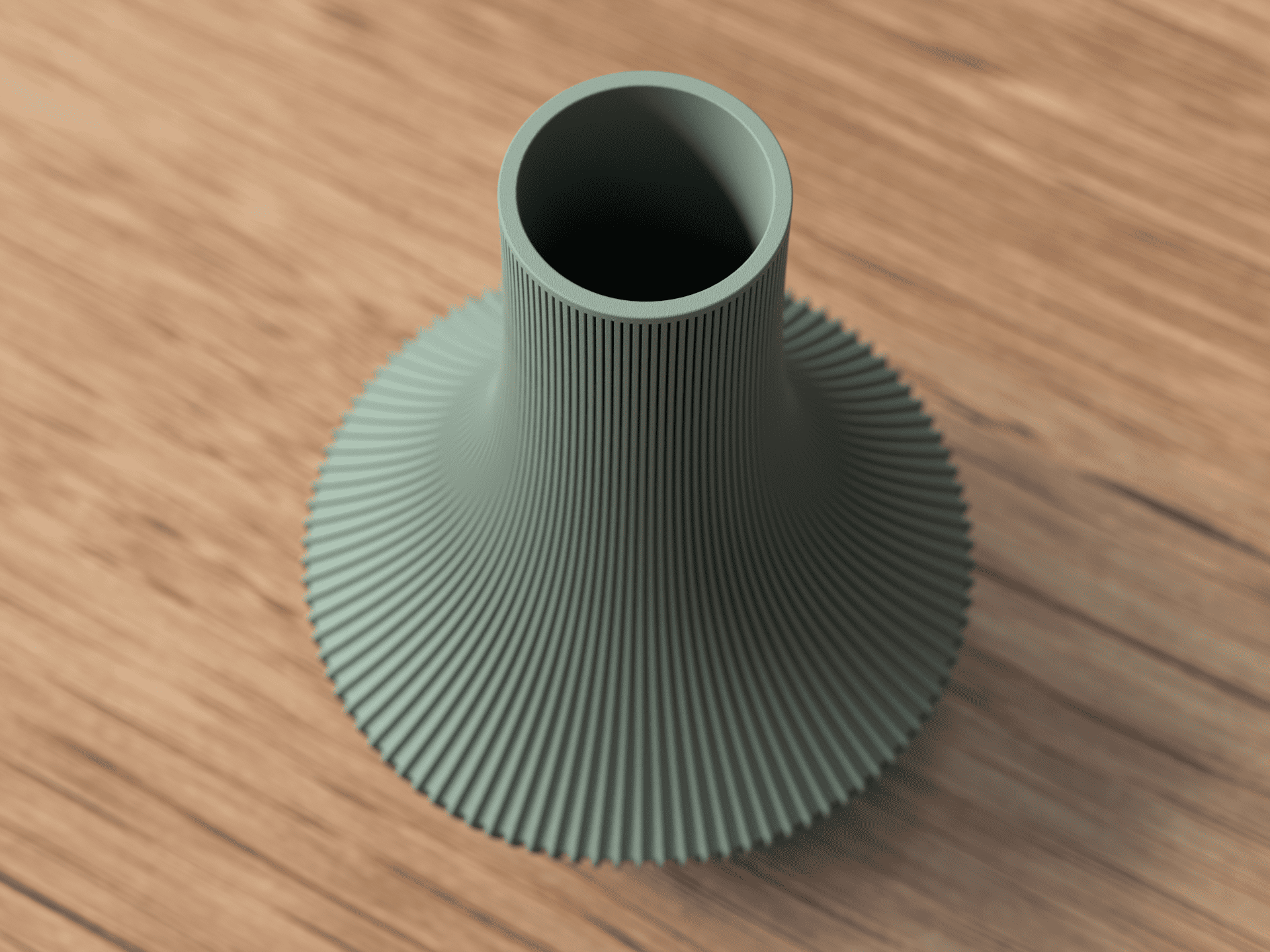Green textured vase on a wooden surface