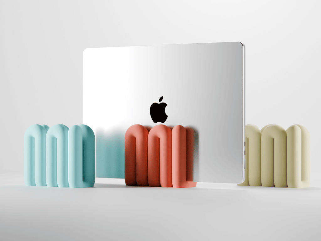 Laptop with a black apple logo on a white background