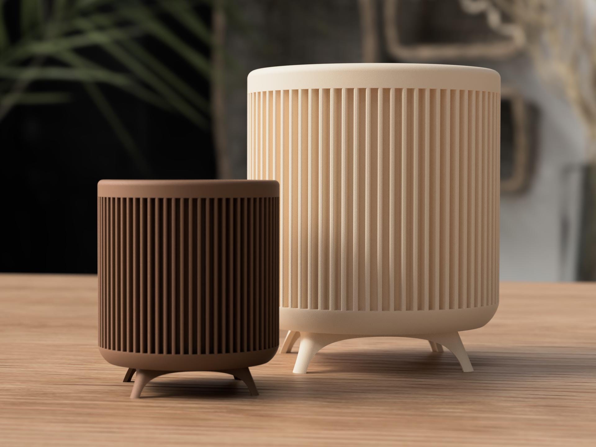 Mid-Century Modern Planter: Ribbed Cylinder with Tapered Legs