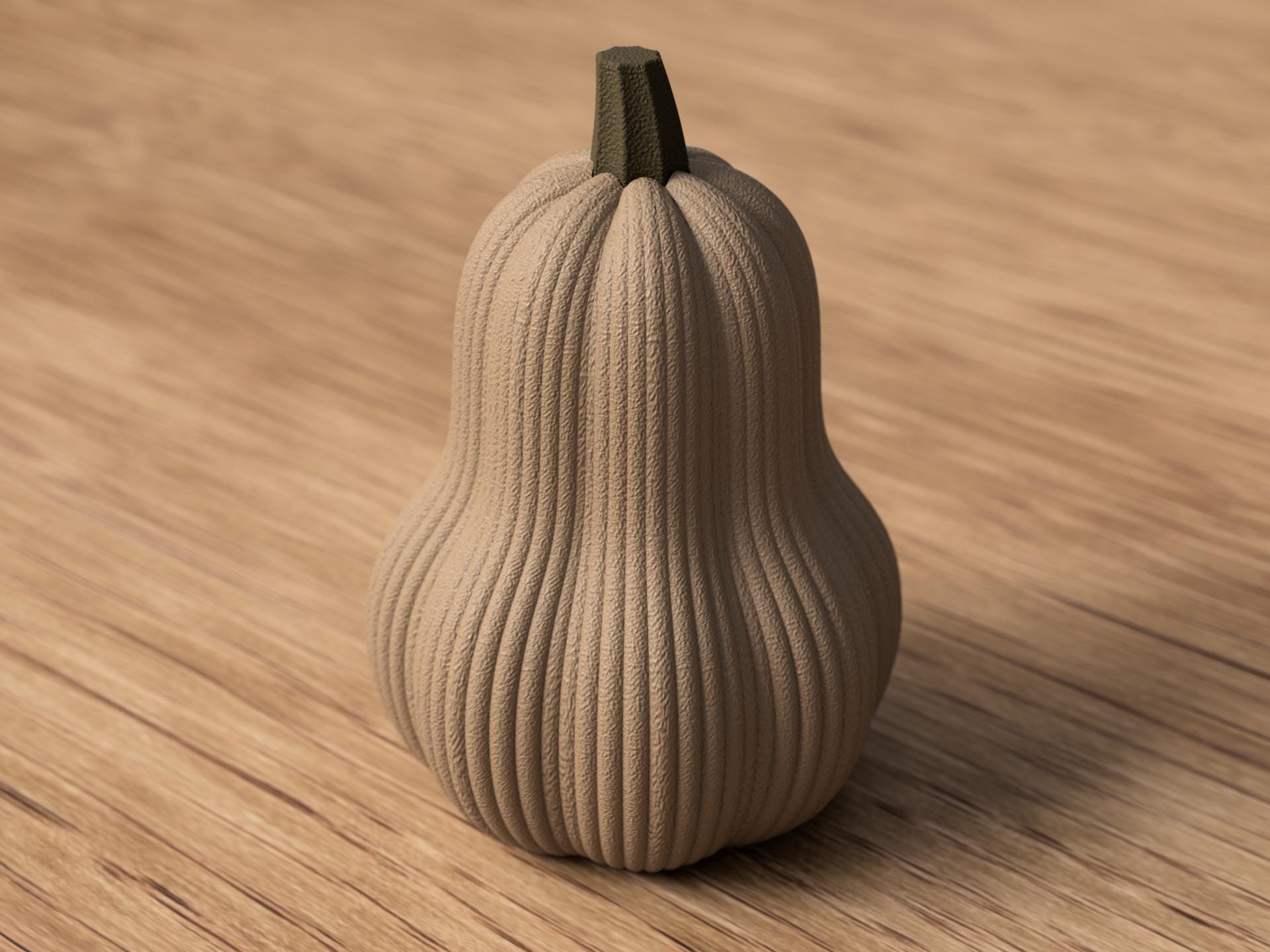 Textured beige pumpkin on a wooden surface