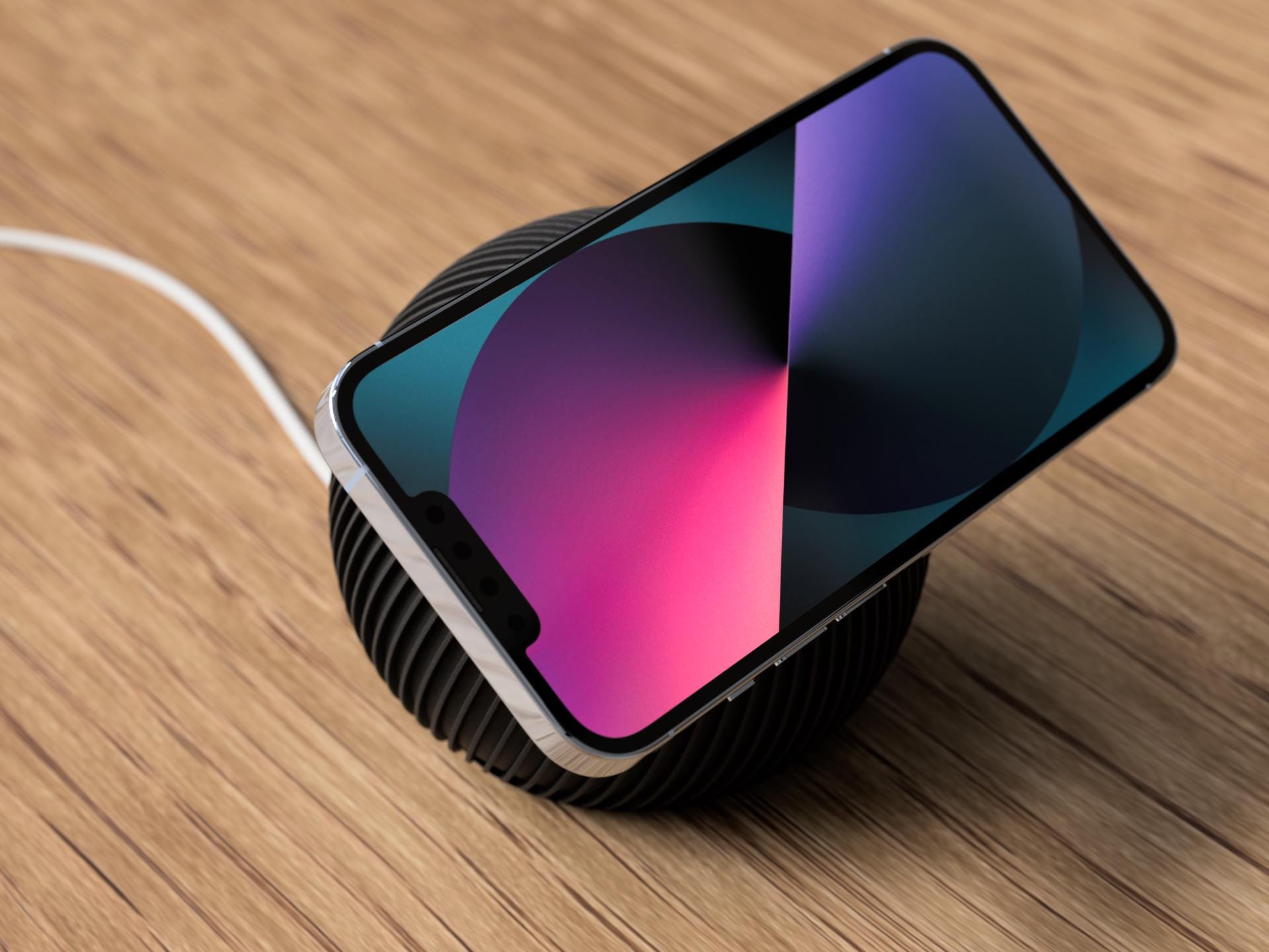 Smartphone with a colorful display on a wooden surface