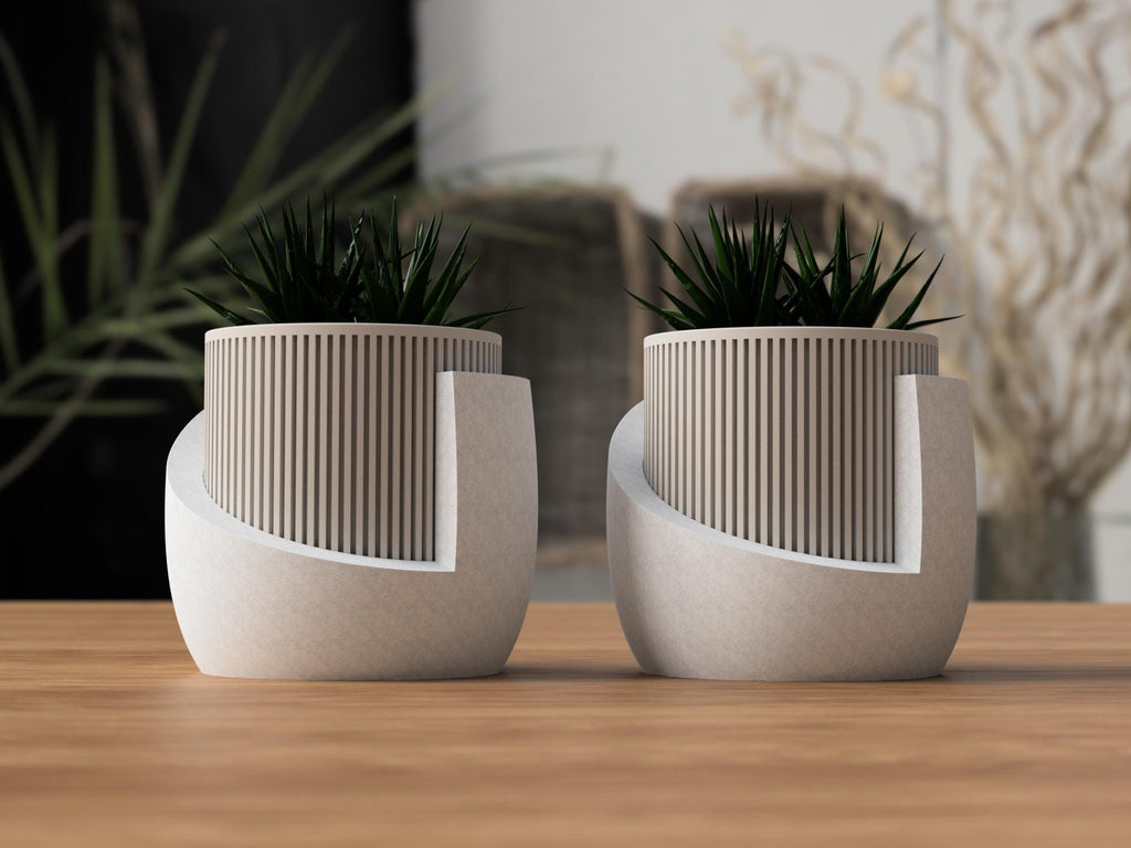 Japandi Planter: Ribbed Minimalist Plant Pot - Small
