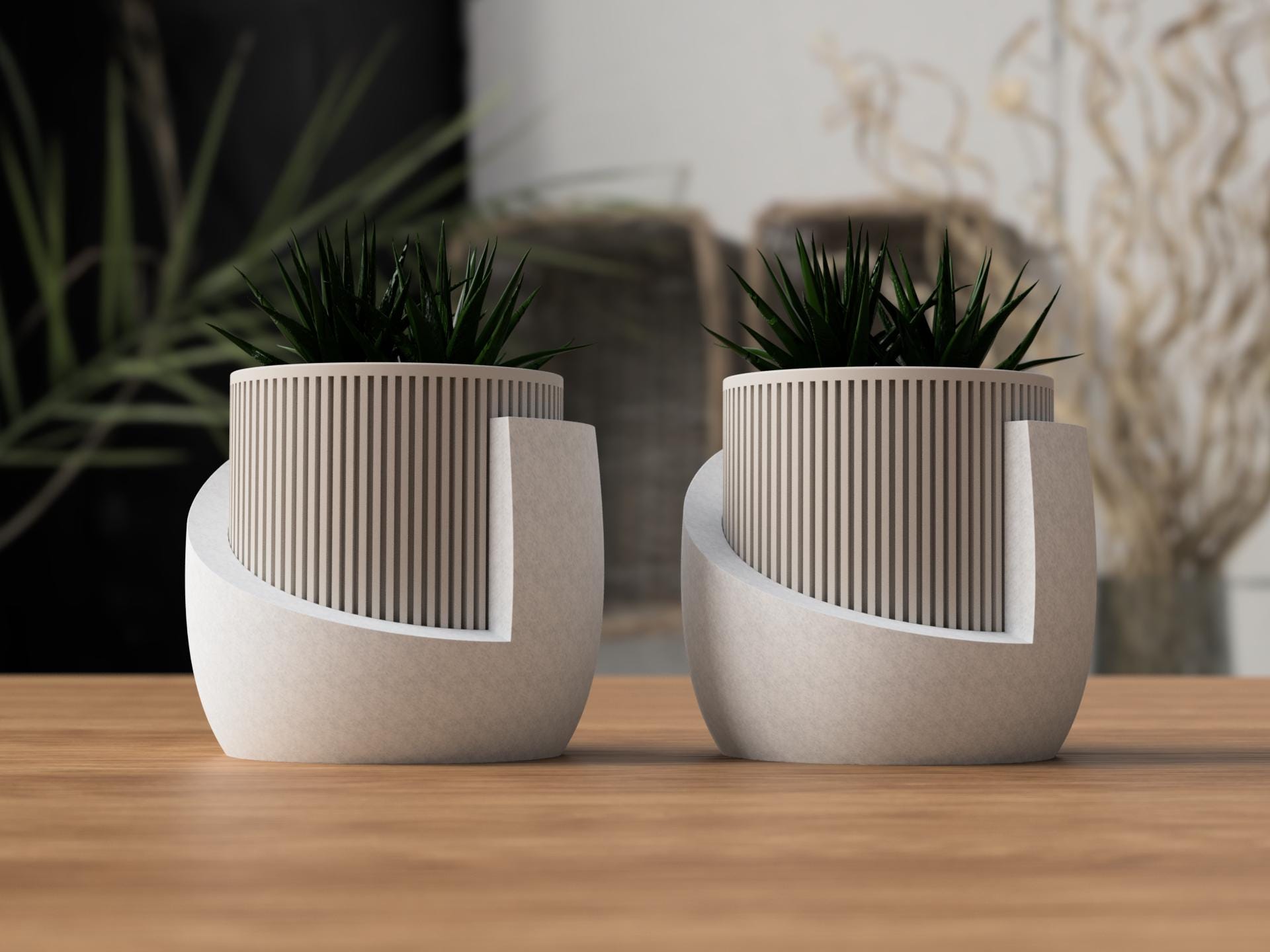 Japandi Planter: Ribbed Minimalist Plant Pot - Small
